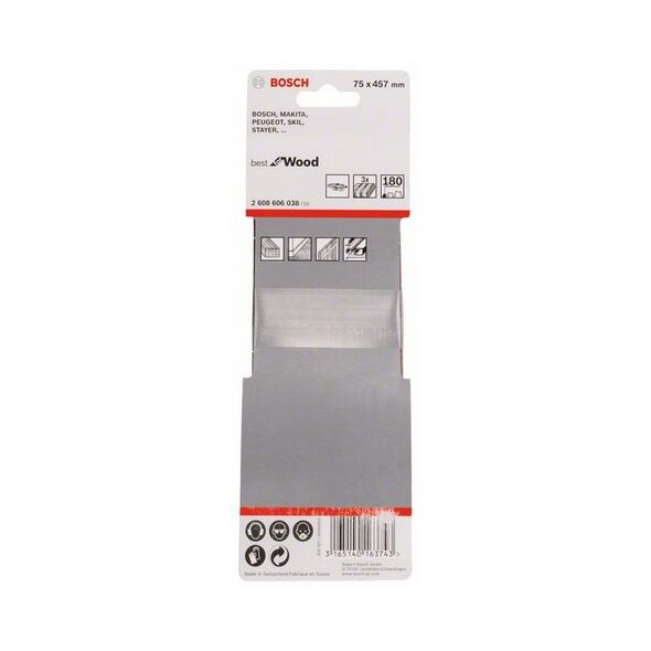 Bosch Zestaw taśm szlifierskich X440 75 x 457mm ziarnistość 180 3szt. (2608606038)