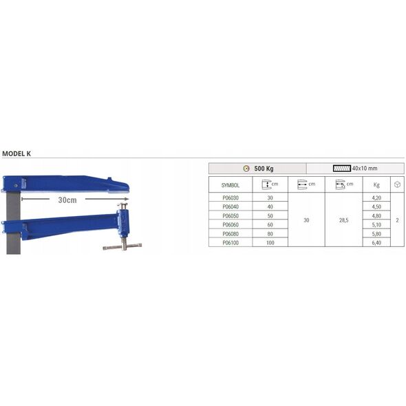 Σφιγκτήρες K 30cm, βάθος σιαγόνων 28,5cm, max 5000N PIHER