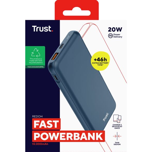 Enerģijas krātuve Trust Redoh 10 000mAh Blue