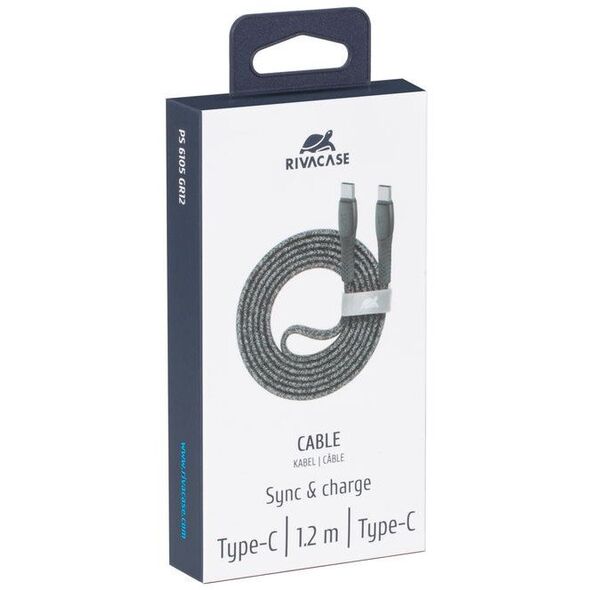 CABLE USB-C TO USB-C 1.2M/GREY PS6105 GR12 RIVACASE