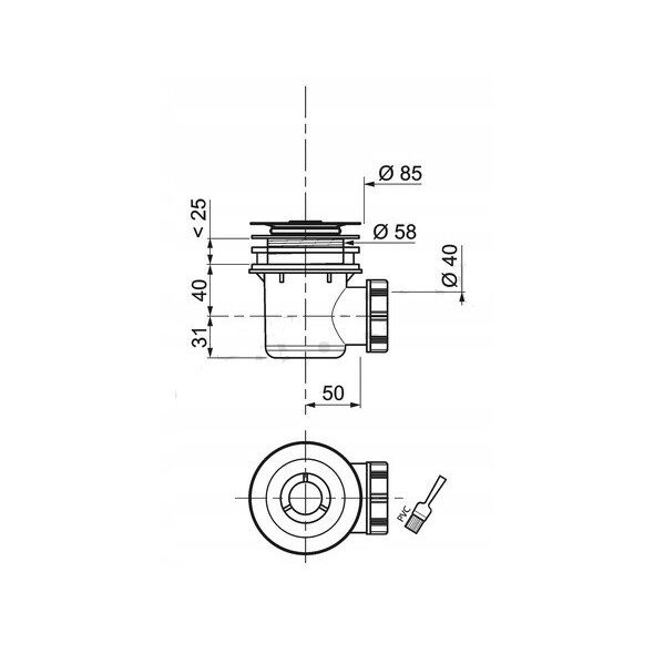 Wirquin syfon brodzikowy Tourbillon fi 60 mm czyszczony od góry, chrom 34060007
