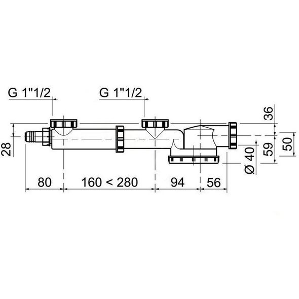 Wirquin syfon zlewozmywakowy podwójny niski Espace 1 1/2" x 40 mm, bez spustu, z wyjściem do zmywarki TM200040