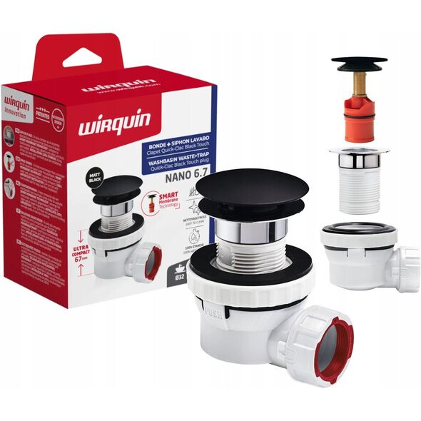 Wirquin syfon umywalkowy Nano quick-clack, czarny mat 30723978