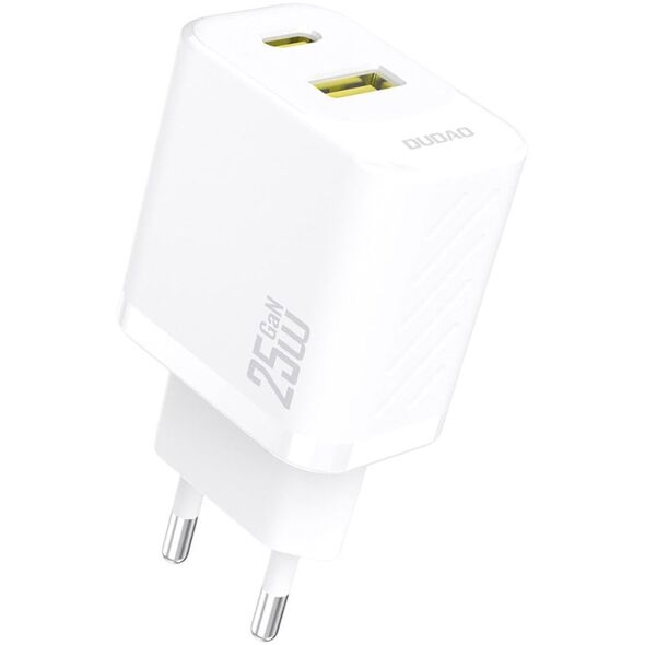 Szybka ładowarka sieciowa 25W USB-A USB-C - biała DUDAO