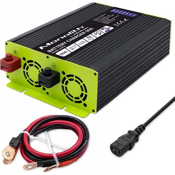 qoltec Inteligentna ładowarka do akumulatorów LiFePO4 AGM GEL SLA | 90A | 12V