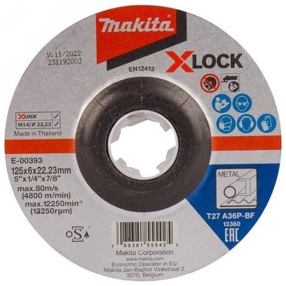 Makita TARCZA SZLIFIERSKA DO METALU 125*6*22MM X-LOCK A36P