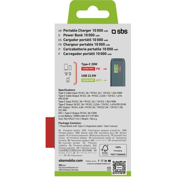 SBS LCD Power Bank  10000  mAh  zila - Portativais barosanas avots