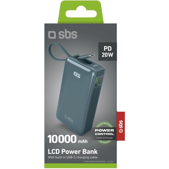 SBS LCD Power Bank  10000  mAh  zila - Portativais barosanas avots