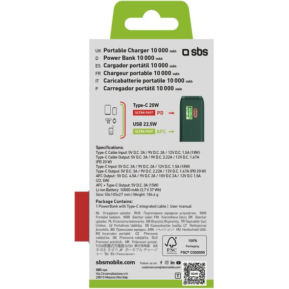 SBS LCD Power Bank  10000  mAh  zala - Portativais barosanas avots