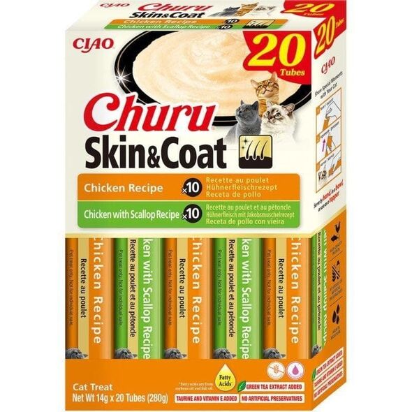 INABA CAT CHURU SKIN & COAT CHICKEN λιχουδιά για γάτες 20x14g (280g)