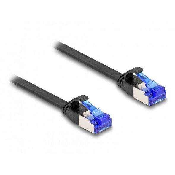 DeLOCK RJ45 Flat Patch Cable plug to plug Cat.6A flexible 1 m black, 1 m, Cat6a, U/FTP (STP), RJ-45, RJ-45, Black