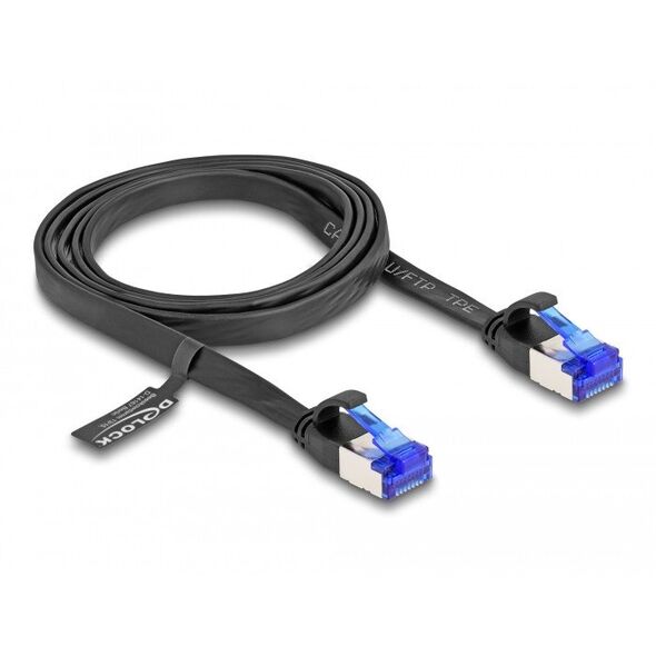 DeLOCK RJ45 Flat Patch Cable plug to plug Cat.6A flexible 1 m black, 1 m, Cat6a, U/FTP (STP), RJ-45, RJ-45, Black