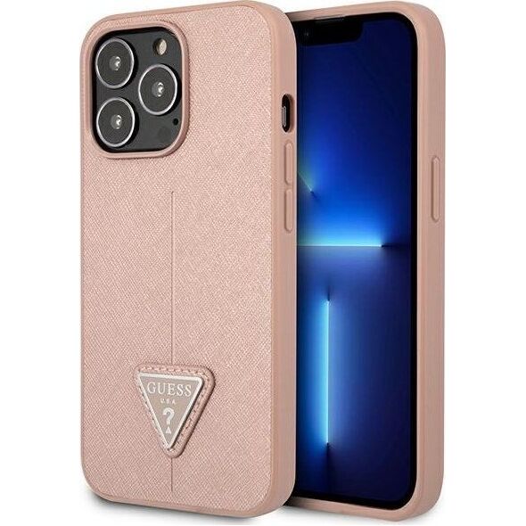 Guess Etui Guess do iPhone 14 Pro Max 6,7" różowy/pink hardcase SaffianoTriangle Logo