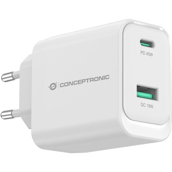 Conceptronic ALTHEA20W45 ładowarka do urządzeń przenośnych Uniwersalne Biały Prąd przemienny Szybkie ładowanie Wewnętrzna