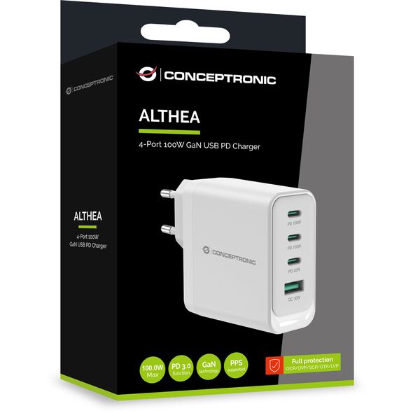 Conceptronic ALTHEA22W100 ładowarka do urządzeń przenośnych Uniwersalne Biały Prąd przemienny Szybkie ładowanie Wewnętrzna