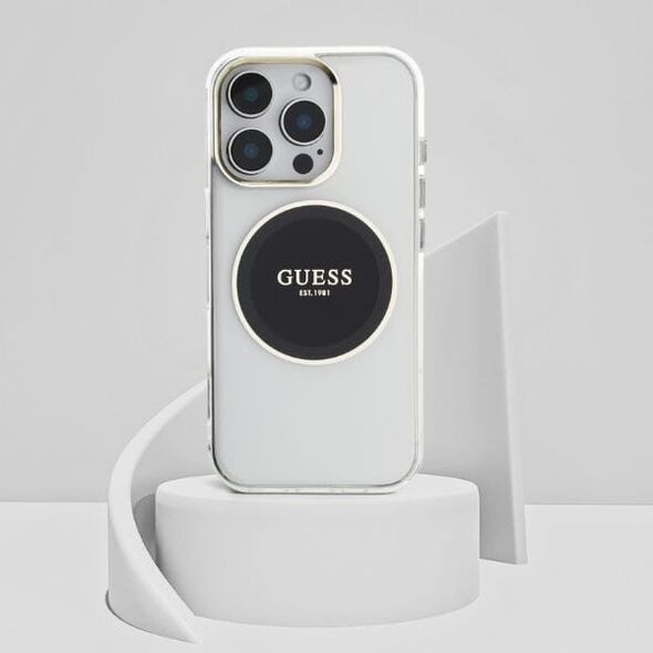 Etui Guess IML Metal Colored Circle Classic Logo MagSafe do Apple iPhone 16 Pro czarny