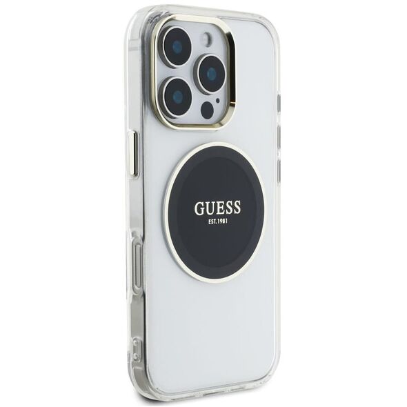 Etui Guess IML Metal Colored Circle Classic Logo MagSafe do Apple iPhone 16 Pro czarny