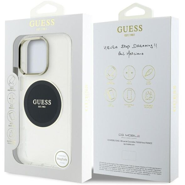 Etui Guess IML Metal Colored Circle Classic Logo MagSafe do Apple iPhone 16 Pro czarny