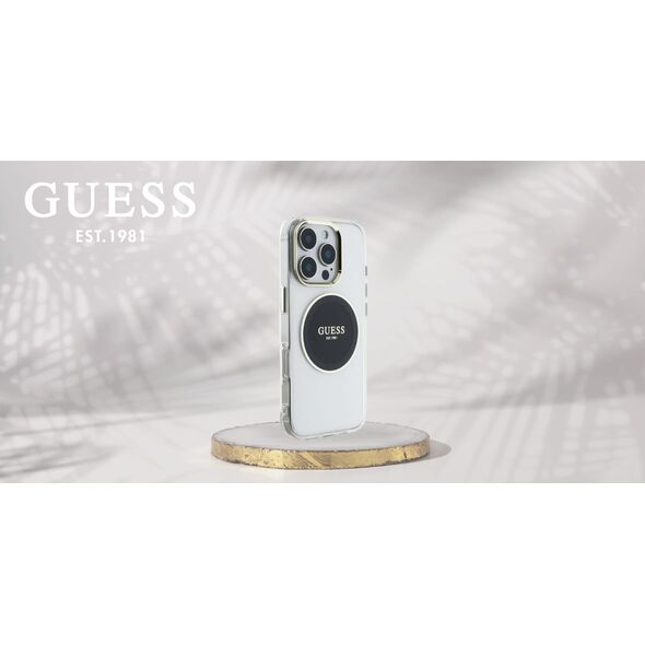 Etui Guess IML Metal Colored Circle Classic Logo MagSafe do Apple iPhone 16 Pro czarny