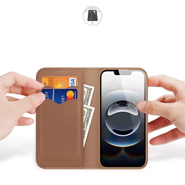 Etui ochronne do iPhone 16e Dux Ducis Hivo z klapką i ochroną RFID - brązowe