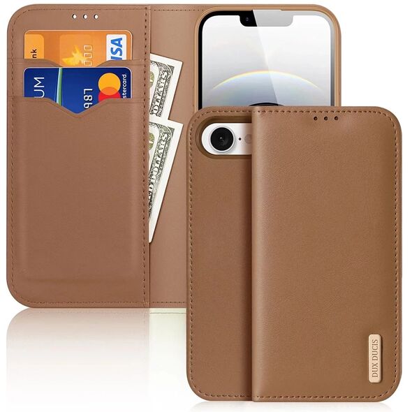 Etui ochronne do iPhone 16e Dux Ducis Hivo z klapką i ochroną RFID - brązowe