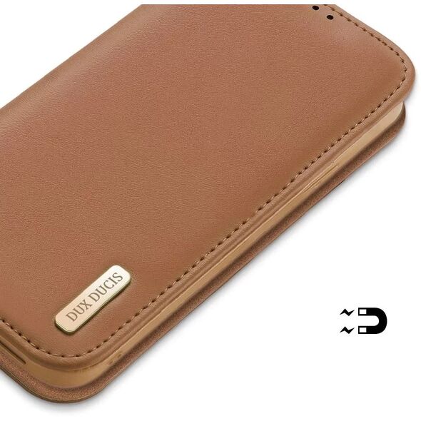Etui ochronne do iPhone 16e Dux Ducis Hivo z klapką i ochroną RFID - brązowe