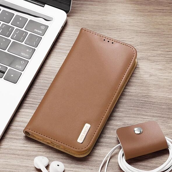 Etui ochronne do iPhone 16e Dux Ducis Hivo z klapką i ochroną RFID - brązowe