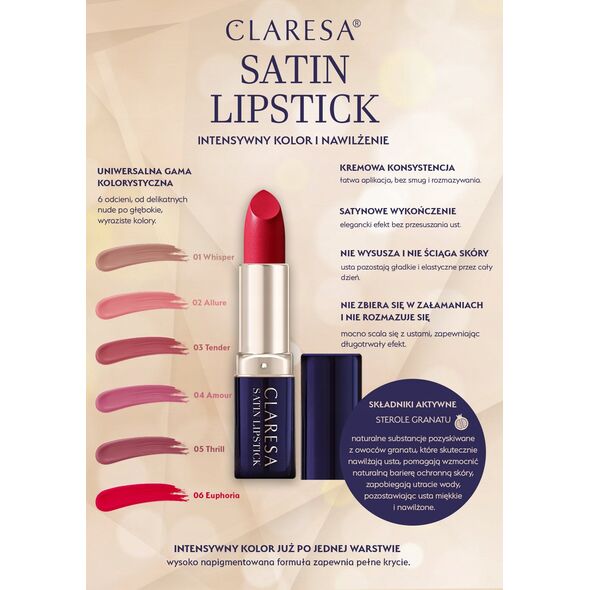 CLARESA_Satin Lipstick satynowa pomadka w sztyfcie 05 Thrill 4g