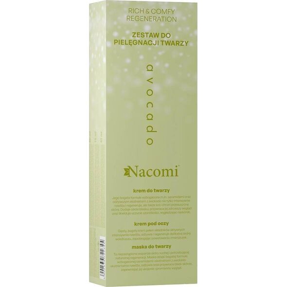 Nacomi Rich & Comfy Regeneration Avocado zestaw krem do twarzy 40ml +  krem pod oczy 15ml + maska do twarzy 40ml