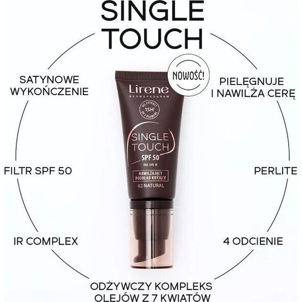Lirene Single Touch SPF50 Nawilżający podkład kryjący 01 Ivory,  30 ml