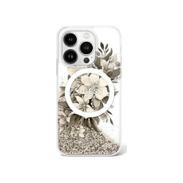 Guess Guess GUHMP16LLFMWTE iPhone 16 Pro 6.3" beżowy/beige hardcase Liquid Glitter Flower MagSafe