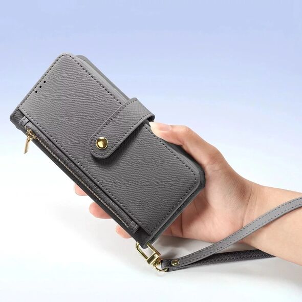 Etui skórzane do iPhone 16 MagSafe Dux Ducis Lawa + portfel  szare