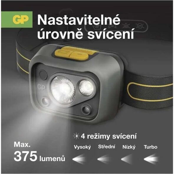 Latarka GP Latarka czołowa z czujnikiem ruchu 375lm, 110m, 4 tryby - GP DISCOVERY CHW54