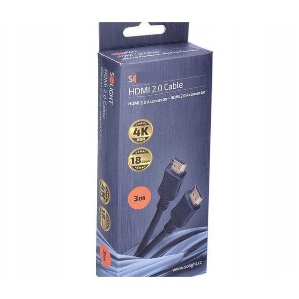 Solight HDMI kabel s Ethernetem, HDMI 2.0 A konektor - HDMI 2.0 A konektor, blistr, 3m