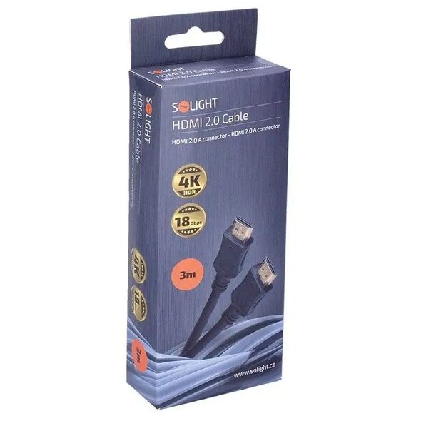 Solight HDMI kabel s Ethernetem, HDMI 2.0 A konektor - HDMI 2.0 A konektor, blistr, 3m