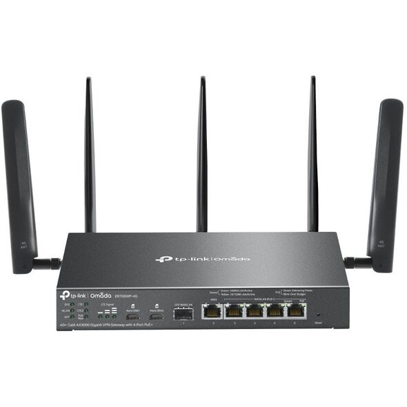 TP-Link ER706WP-4G OMADA VPN 4G+Cat6 router (AX3000,1xSFP WAN/LAN,1xGbEWAN,4xGbELAN/WAN,4xPoE+,45W,2xnanoSIM)