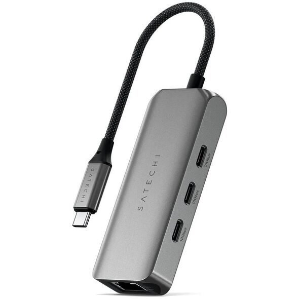 Satechi 4-In-1 USB-C Hub - hub do urządzeń mobilnych USB-C (3x USB-C 3.2 gen2 10Gbps, 2.5 Gigabit Ethernet) (space gray)