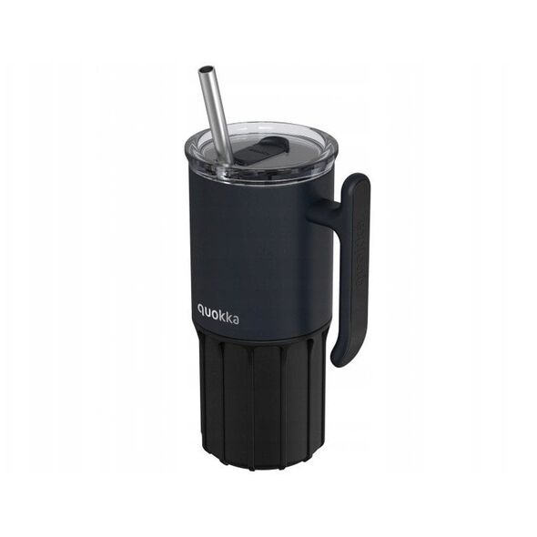 Quokka Umi - Kubek termiczny ze stali nierdzewnej 720 ml ze słomką i silikonową podstawką (Black)