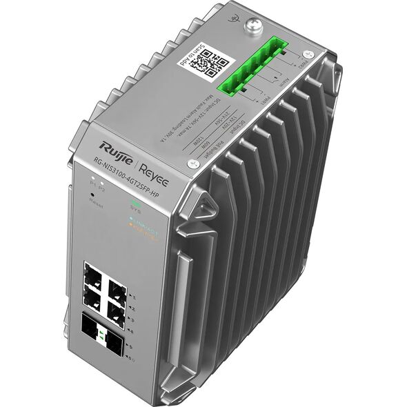 Ruijie Reyee RG-NIS3100-4GT2SFP-HP| Switch zarządzalny przemysłowy, 6 portów, 4xGE, 4xPoE, 120W, 2xSFP, L2, Cloud