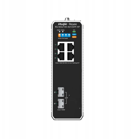 Ruijie Reyee RG-NIS2100-4GT2SFP-HP| Switch zarządzalny przemysłowy, 6 portów, 4xGE, 1xPoE++, 3xPoE+, 180W, 2xSFP, L2, Cloud