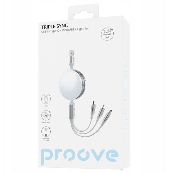 Kabel Zwijany 3w1 1,2m 3a Microusb Type-c Ligtning Iphone Na Usb-a Telefon / Triple Sync