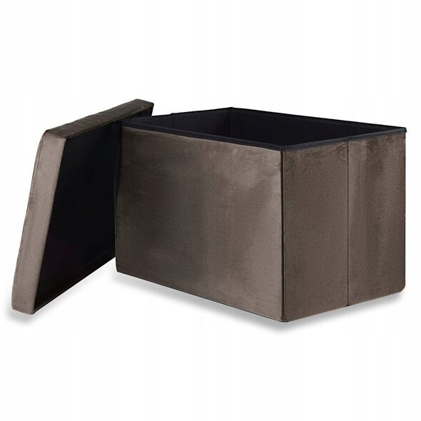 Pufa składana XL z guzikami - 60x38x38cm aksamit brąz
