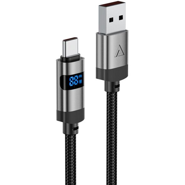 Kabel przewód USB-A - USB-C z wyświetlaczem 480Mb/s 66W 1.2m - czarny Kabel przewód USB-A - USB-C z wyświetlaczem 480Mb/s 66W 1.2m - czarny