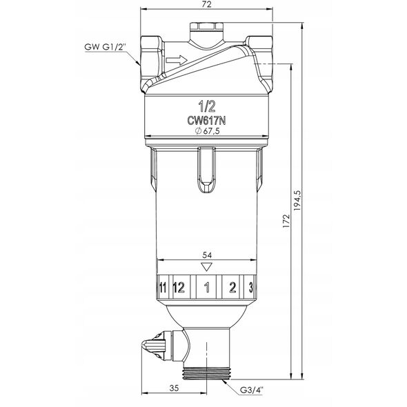 Afriso filtr do wody AWF 110, płukanie wsteczne, GW G1/2" 4211000