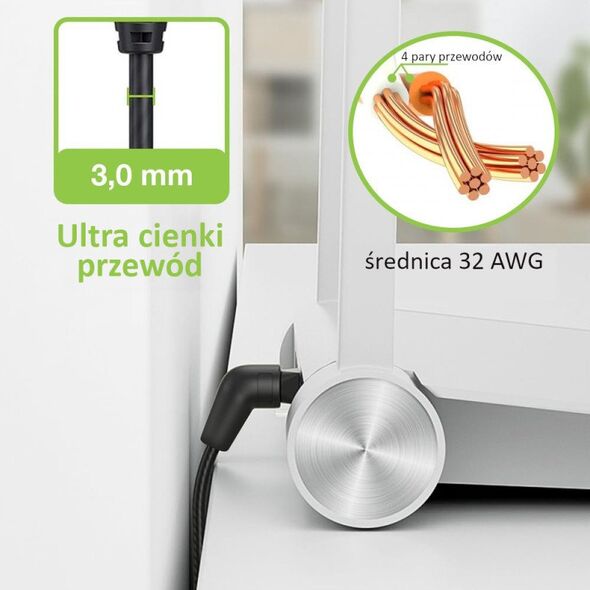 Kabel sieciowy patchcord Cat6a UTP kątowy obrotowy 1m slim czarny