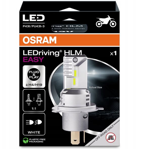 Żarówka LED (Blister 1szt.) H19/H4 12V 19.0/18.7W P43T bez homologacji drogowej, do motocykli LEDriving HL EASY, biała 6500K