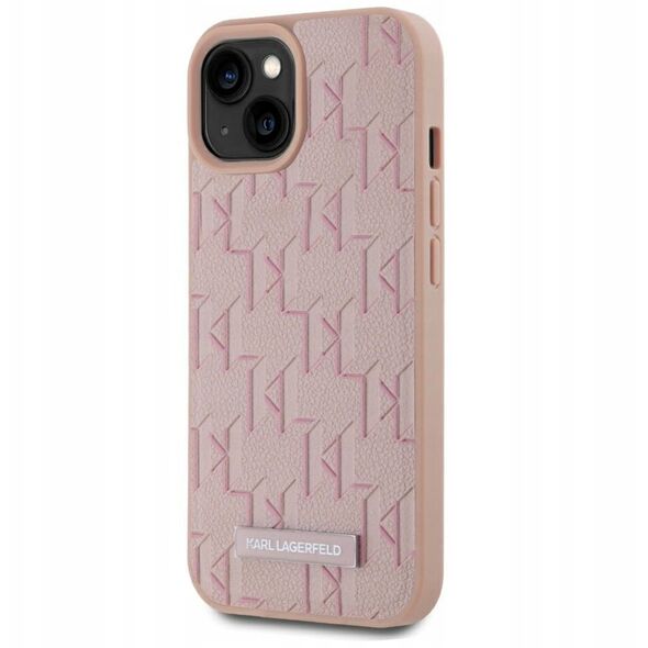 Case Karl Lagerfeld Leather Monogram Metal Logo MagSafe for iPhone 15 pink