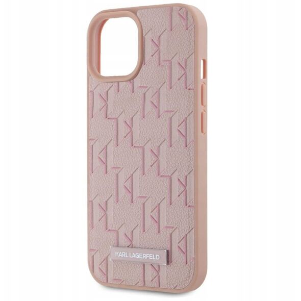 Case Karl Lagerfeld Leather Monogram Metal Logo MagSafe for iPhone 15 pink