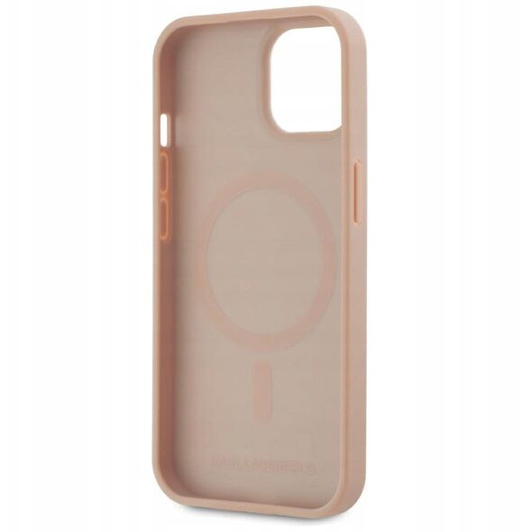 Case Karl Lagerfeld Leather Monogram Metal Logo MagSafe for iPhone 15 pink