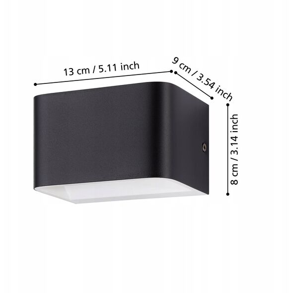 LED wall lamp EGLO SANIA 4, 6 W, 670 lm, 3000 K, black, 13 x 8 x 9 cm